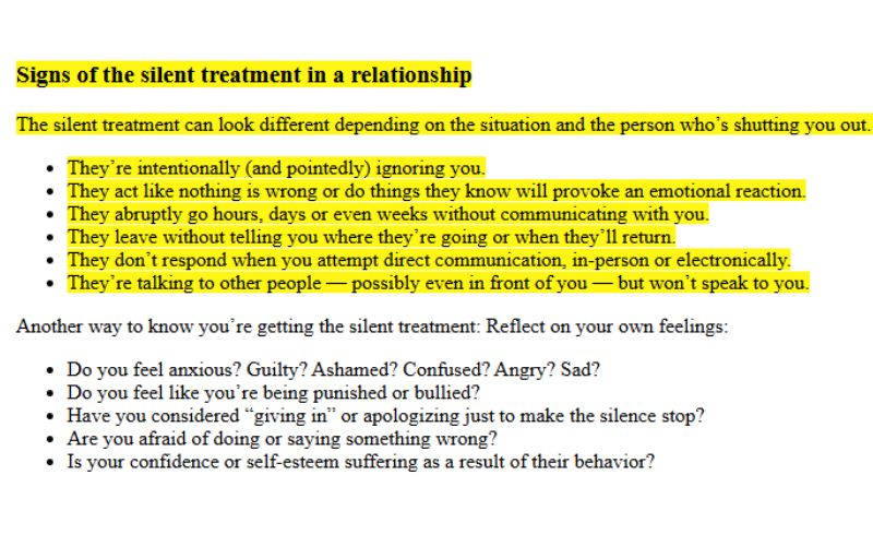 Silent treatment trong giao tiếp con người (Nguồn: Cleveland clinic)